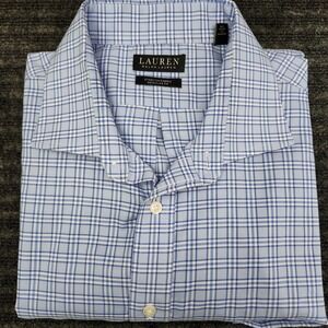 lauren ralph lauren shirt mens Stretch Blue Checks 17.5 34/35